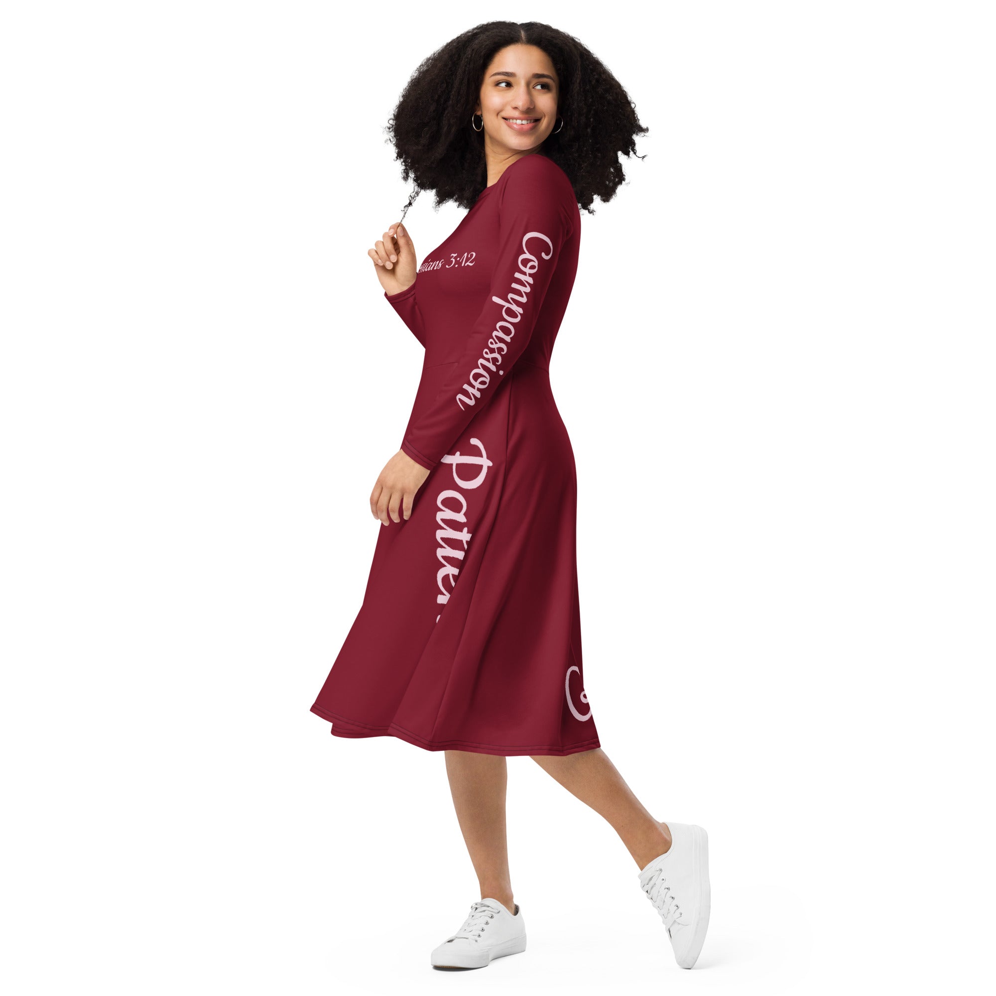 Colossians 3:12 All-over print long sleeve midi dress – Bon Sens