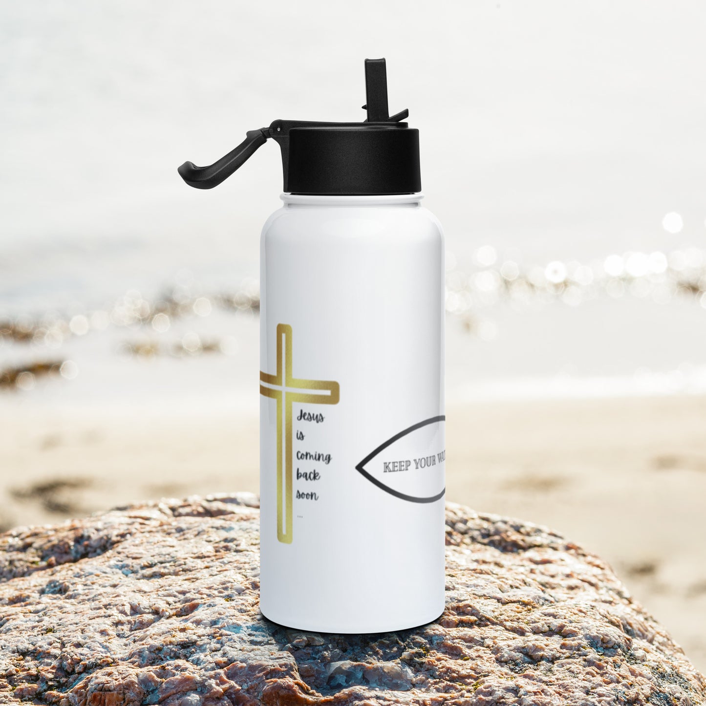 Jesus - Water - Wine Stainless steel water bottle with a straw lid