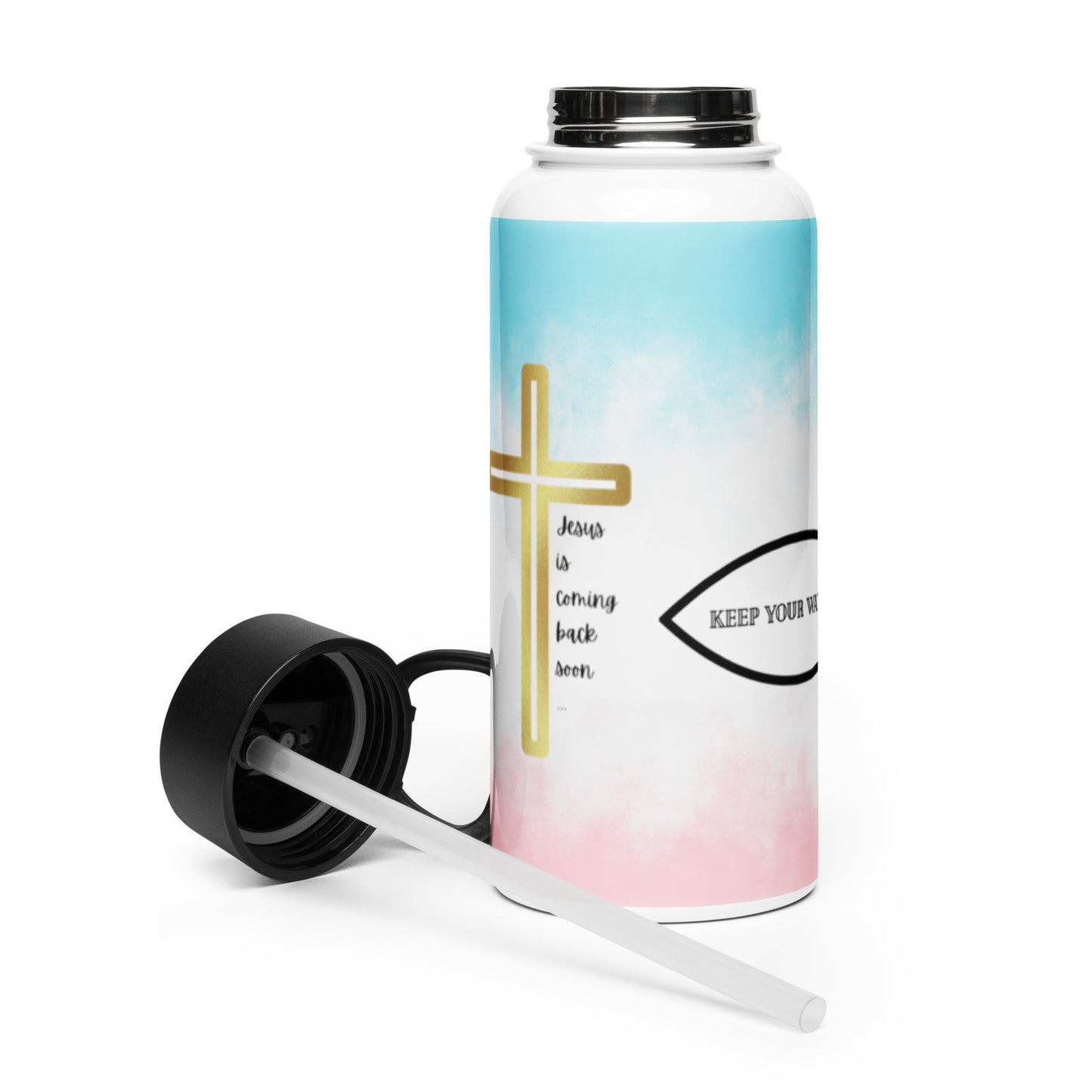 Jesus - Water - Wine Stainless steel water bottle with a straw lid