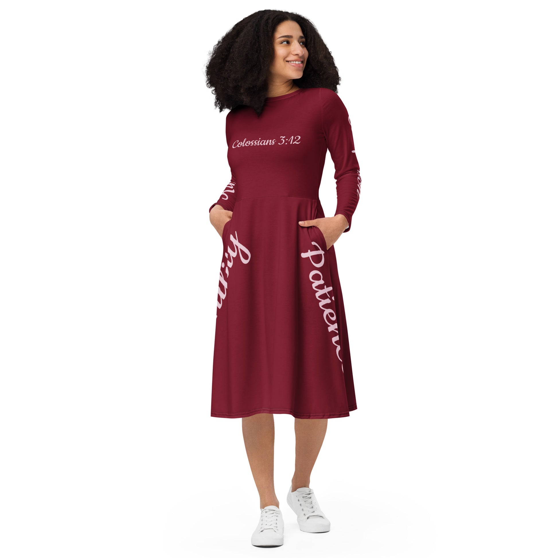 Colossians 3:12 All-over print long sleeve midi dress