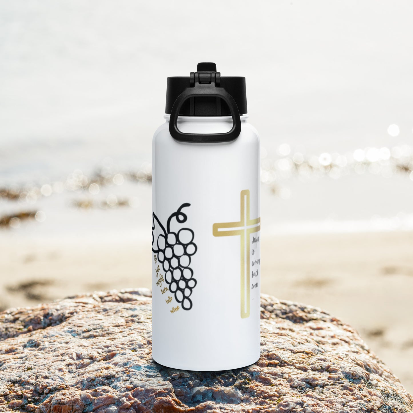 Jesus - Water - Wine Stainless steel water bottle with a straw lid