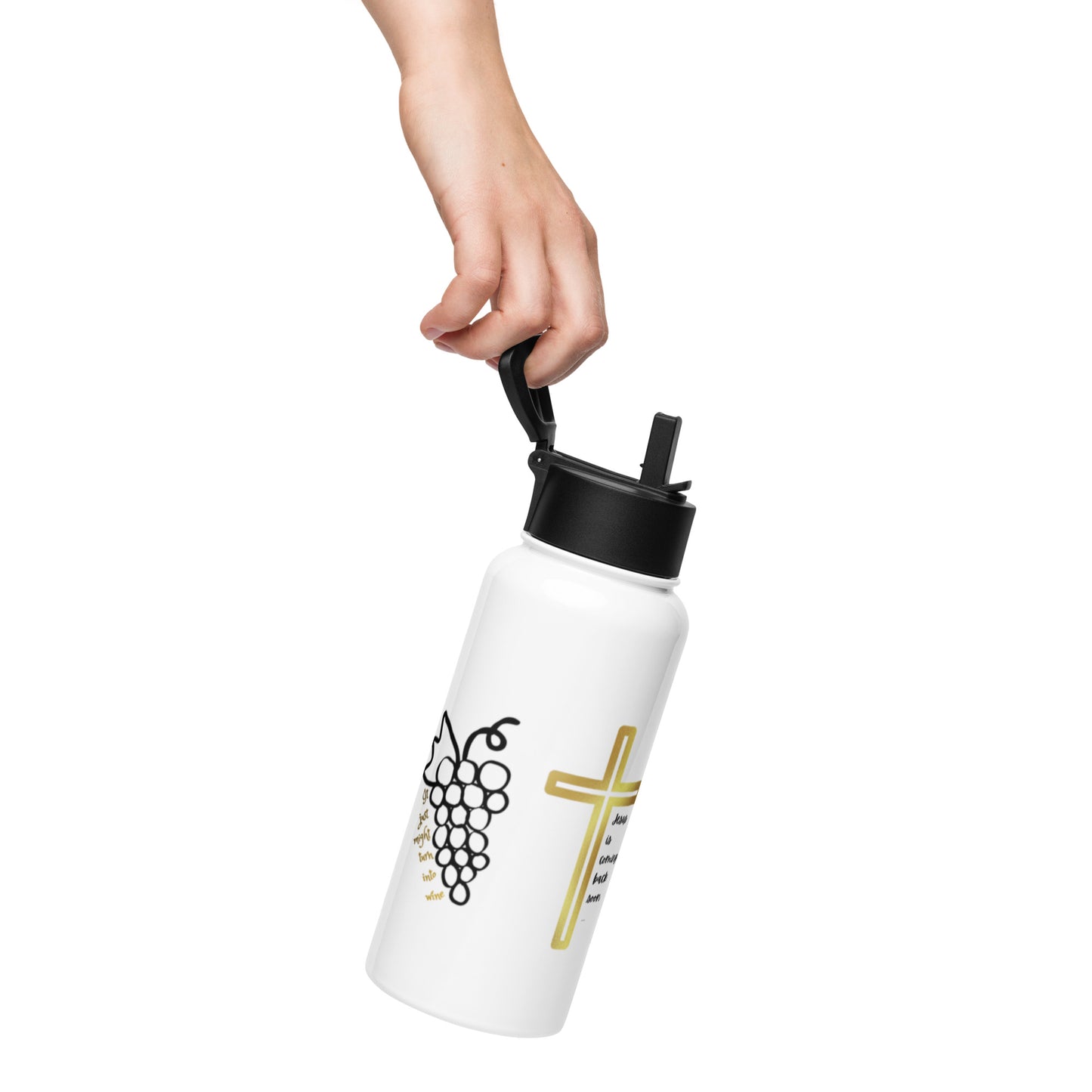 Jesus - Water - Wine Stainless steel water bottle with a straw lid
