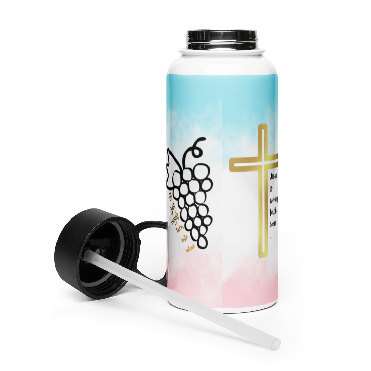 Jesus - Water - Wine Stainless steel water bottle with a straw lid