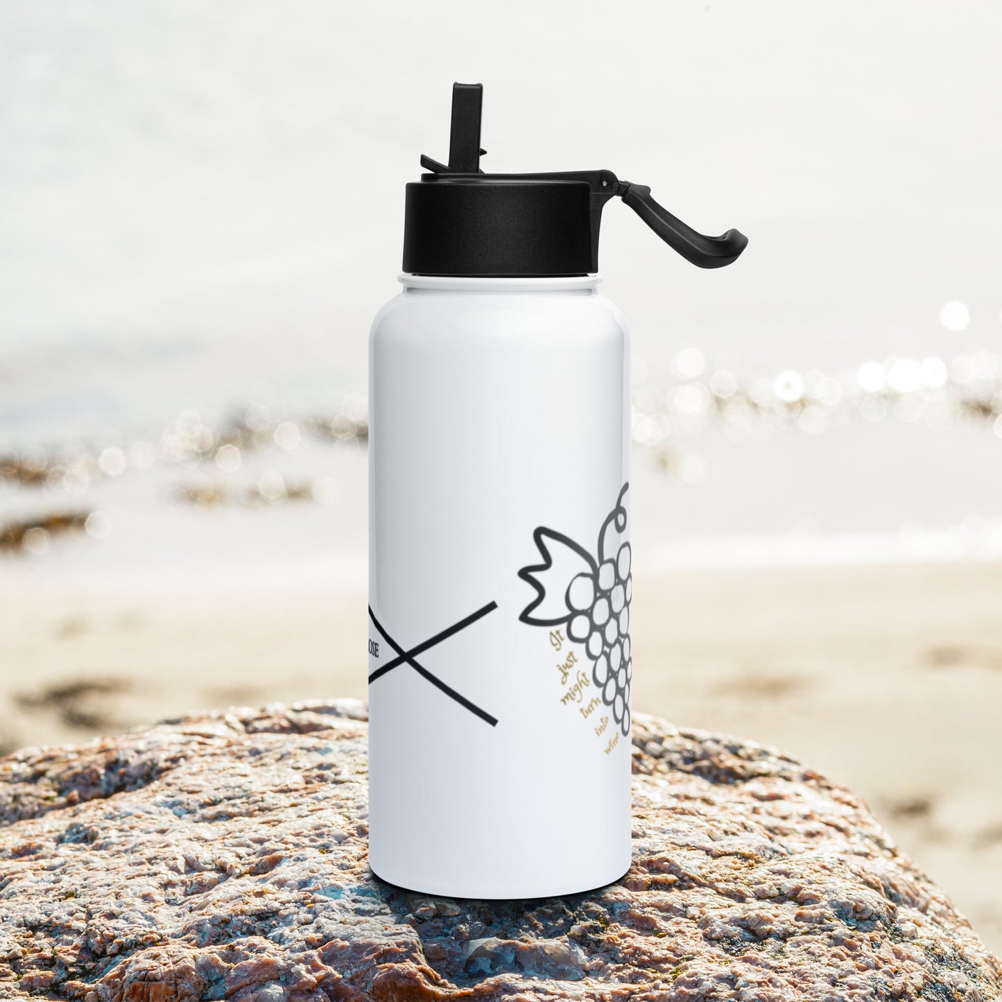 Jesus - Water - Wine Stainless steel water bottle with a straw lid