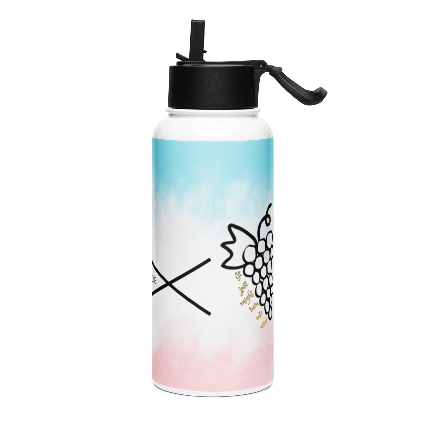 Jesus - Water - Wine Stainless steel water bottle with a straw lid