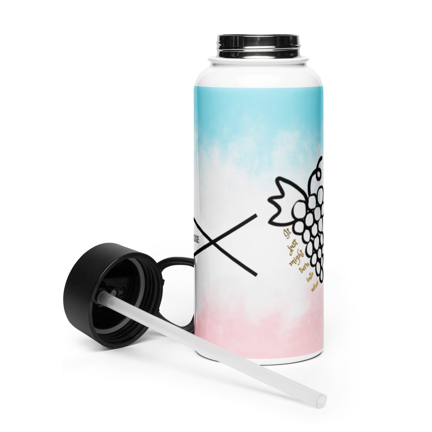 Jesus - Water - Wine Stainless steel water bottle with a straw lid