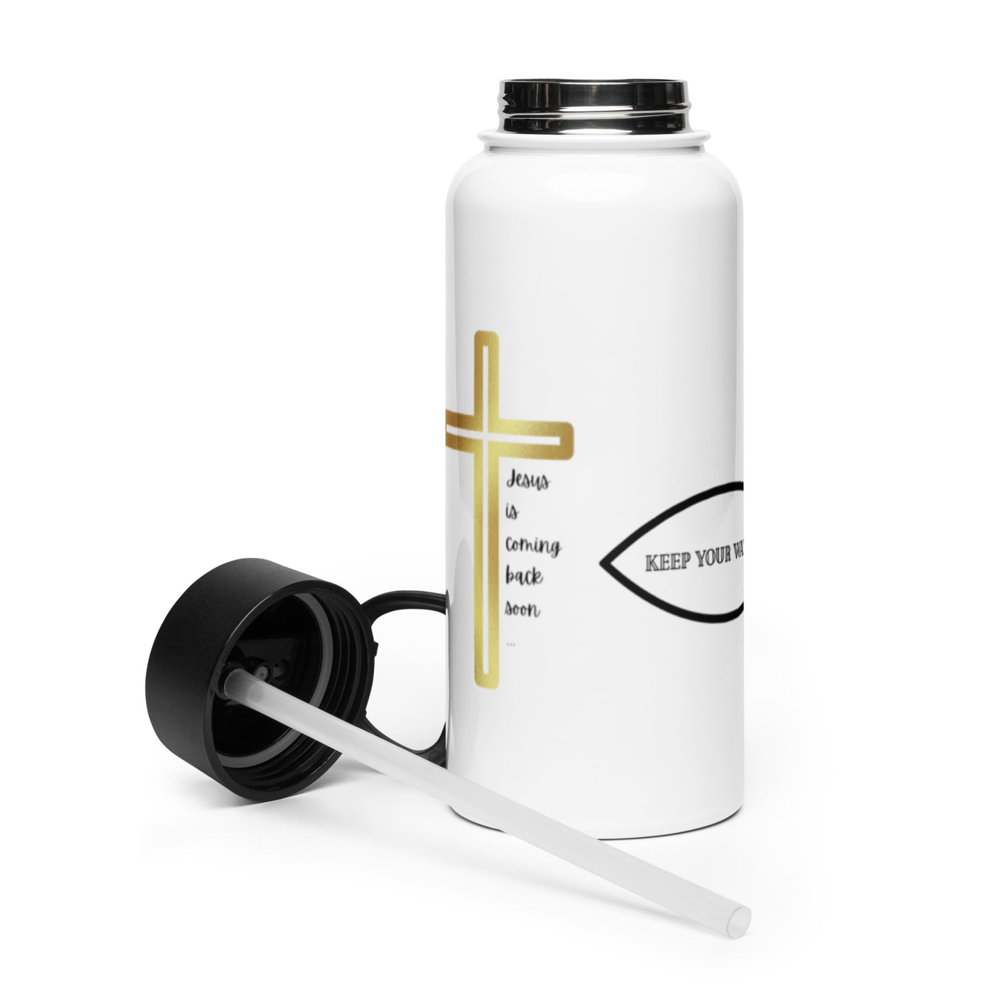 Jesus - Water - Wine Stainless steel water bottle with a straw lid