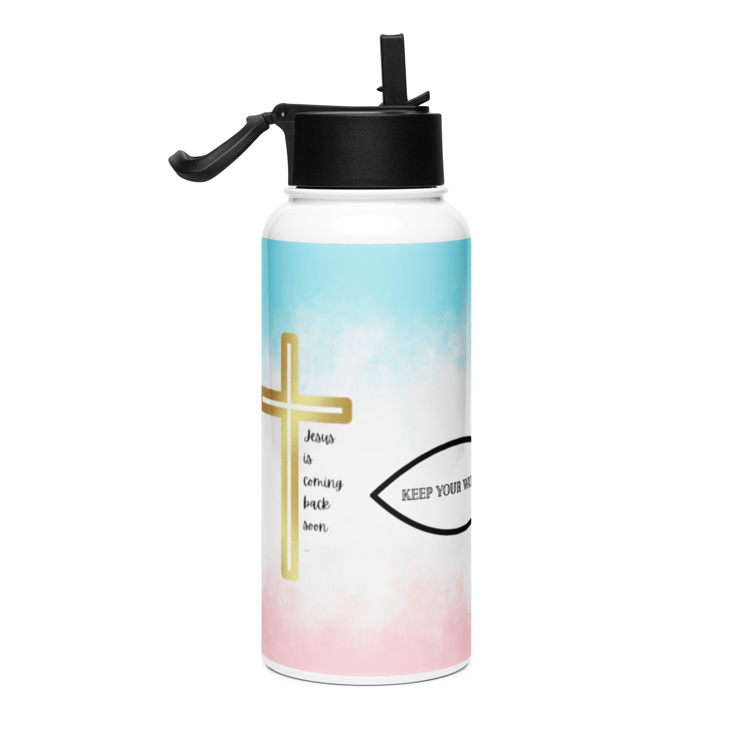 Jesus - Water - Wine Stainless steel water bottle with a straw lid